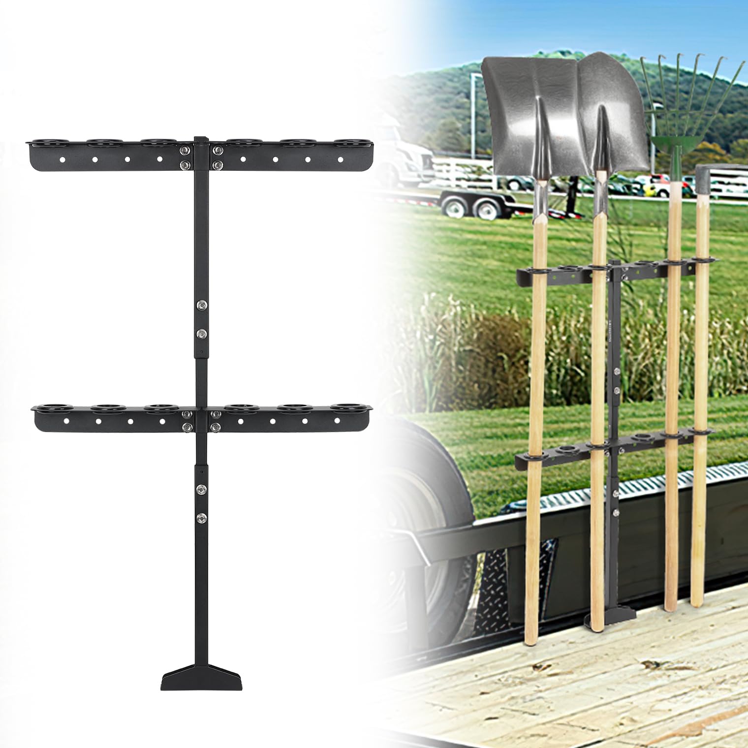 Werkzeugregal Für Landschaftsbau – 6 Halter Für Schaufeln, Rechen Und Hacken, Aus Stahl, Für LKW Und Anhänger