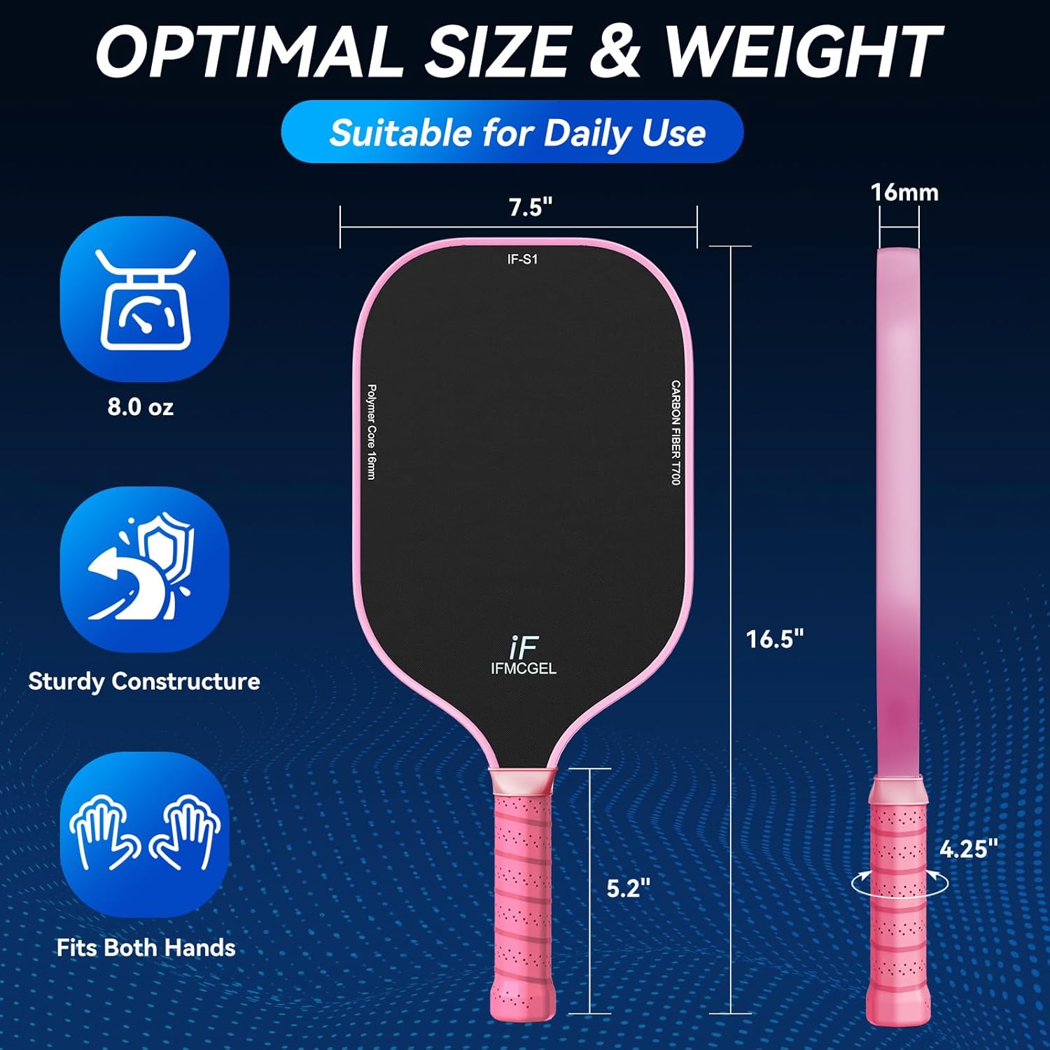 Pickleball Paddles Set of 2,T700 Cute Carbon Fiber Pickleball Paddles w/Carbon Abrasion Surface&16mm Honeycomb Core for Ultimate Spin,Power&Control,Ideal for Men Women Novice Intermediate All Levels