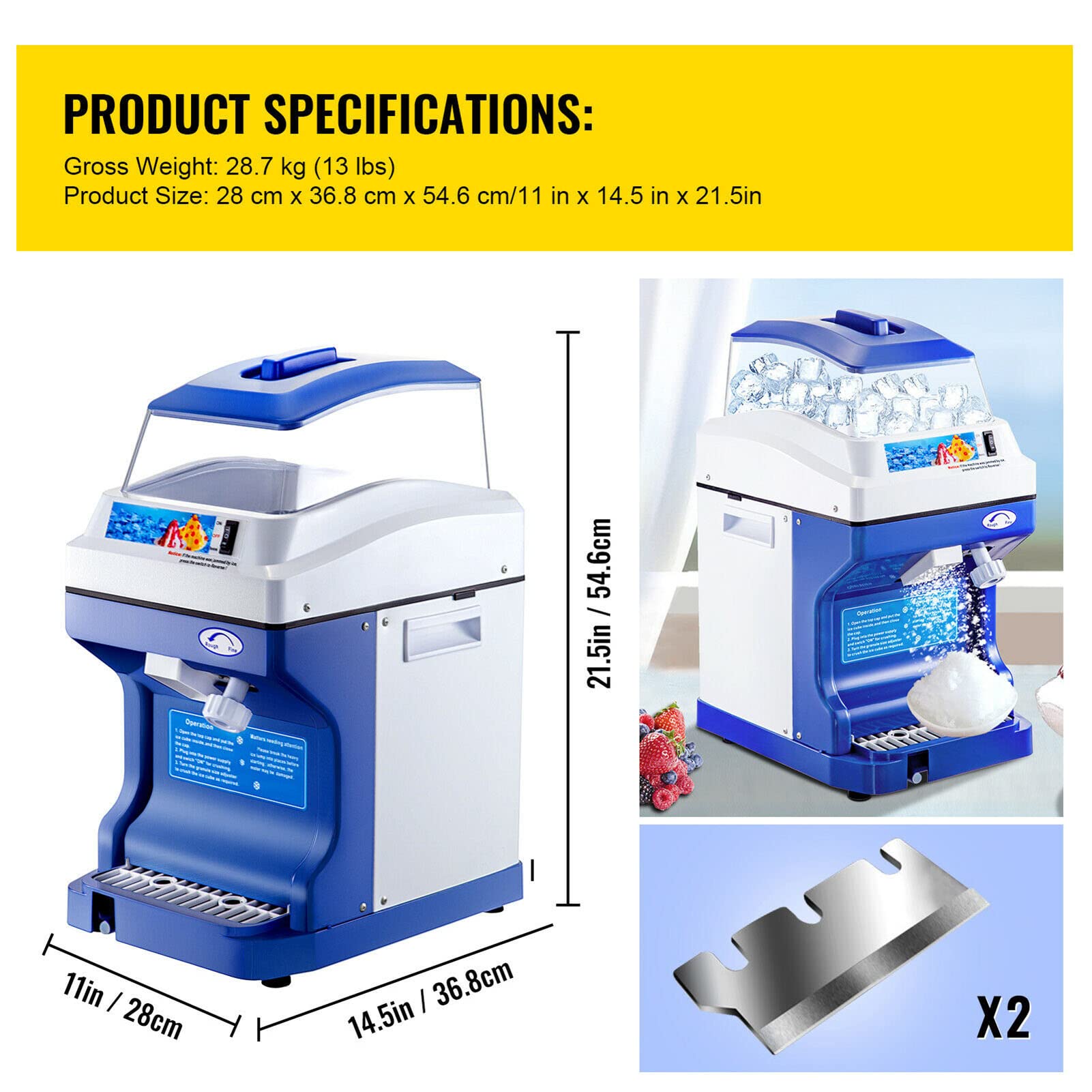 Macchina elettrica per tritaghiaccio per tritaghiaccio Cono di Neve Ghiaccio congelato per tritare Granite Macchina per Catering Spessore Regolabile 441 libbre/H 320 Giri/min per Bar e Negozi commer