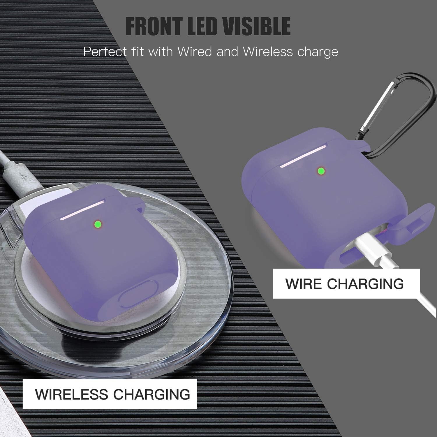 HAndPE Silicone Case Full Protective Cover[Front LED Visible] for Apple Airpods 2 [Compatible with Airpods 1] (Violet)