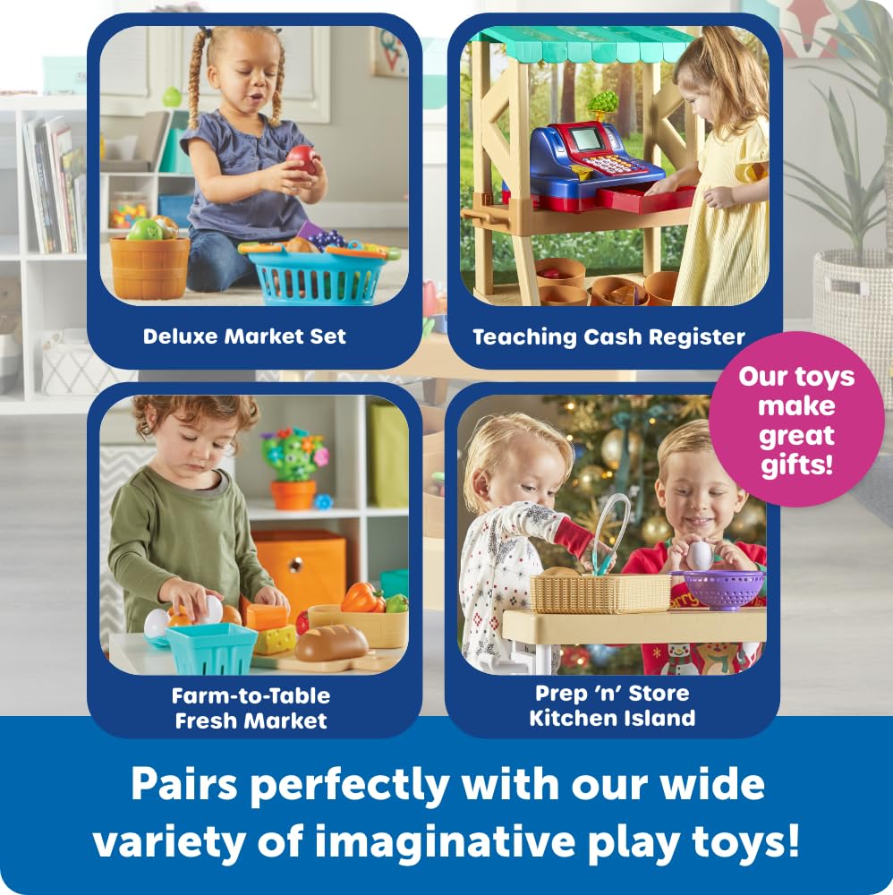 Learning Resources Mein erster Farmstand Rollenspiel‑Marktstand aus Holz, 27 Teile Obst & Gemüse – Bauernhofspiel ab 2 Jahren