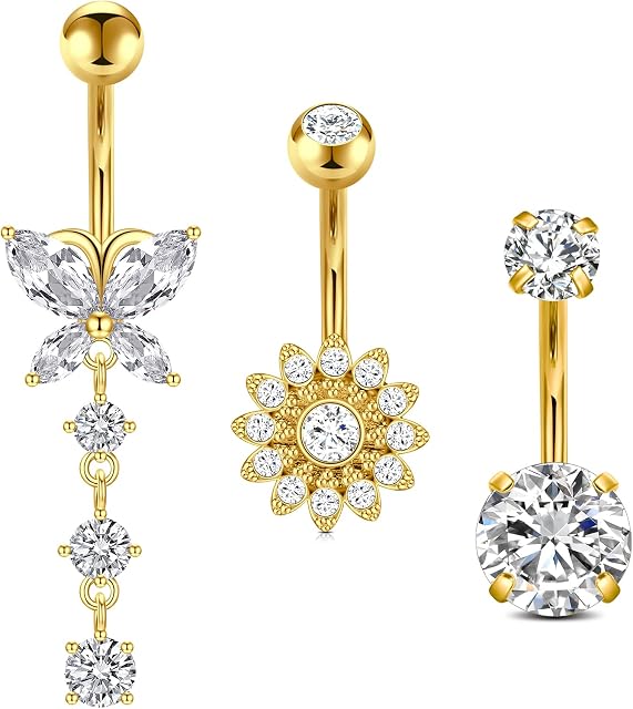 Crdifu 6-9pcs Belly Button Rings Set Pack 10mm Stainless Steel Belly Navel Bars Piercing Jewellery