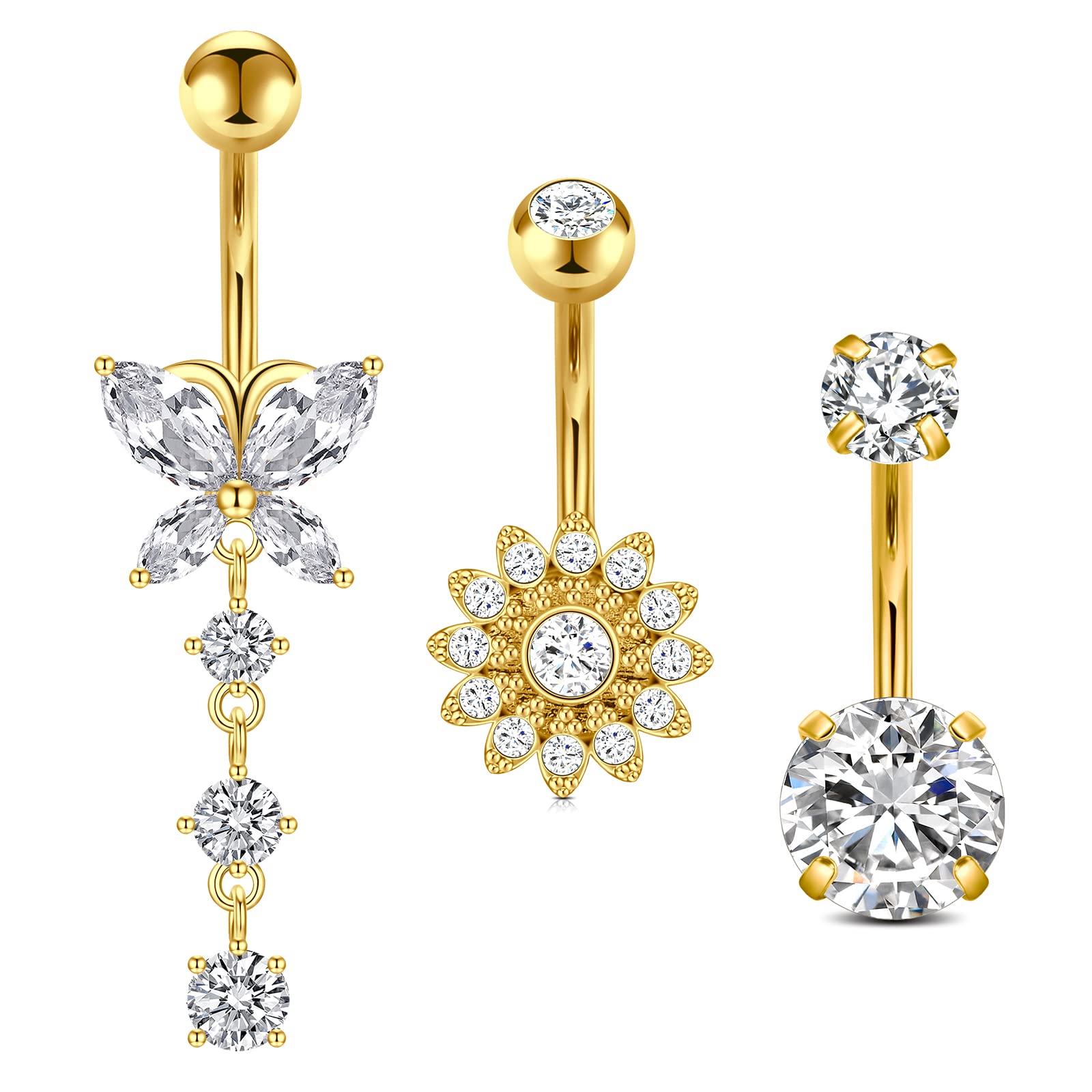 CrdifuJuego de anillos de ombligo de 6-9 piezas, paquete de 10 mm, barras de acero inoxidable para piercing del ombligo, joyería