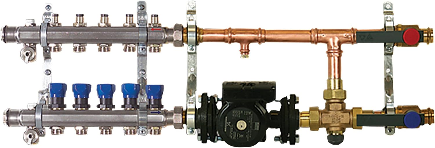 Viega 15741 ProRadiant Assembled Mixing Station with Stainless Manifold Shut-Off/Balancing//Flow Meter with 3 Outlets