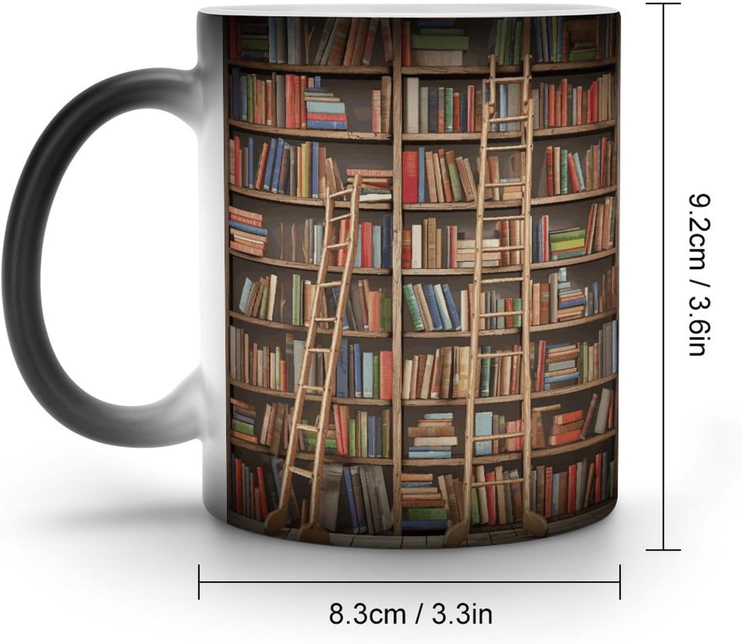 Color Changing Mug Book Shelves And Ladder Printed Ceramic Coffee Mug Heat Changing Sensitive Mug Magic Heat Changing Coffee Mug Novelty Coffee Mugs