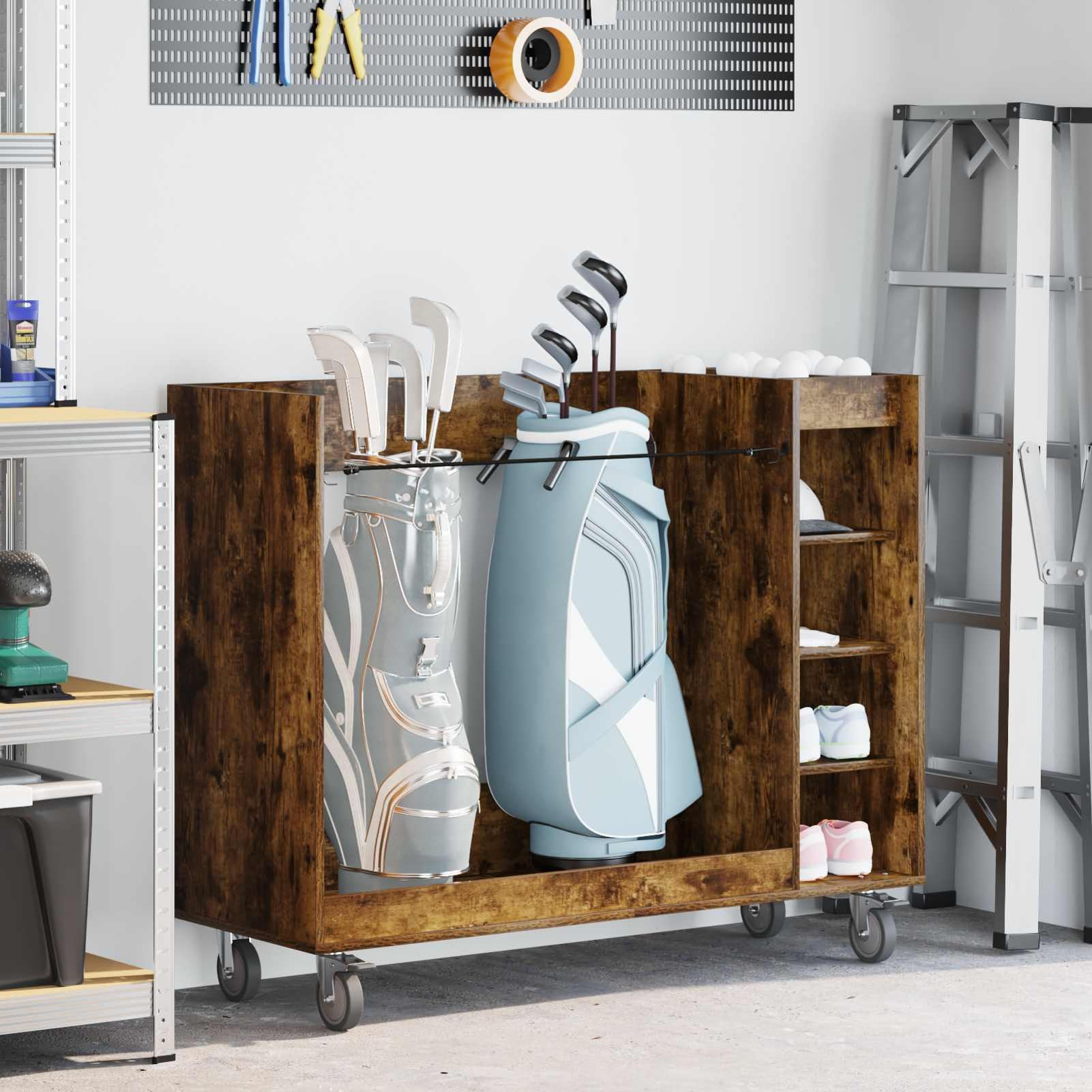 Gecheer Golf-Schrank, 120 x 45 x 98 cm, Eiche, Stauraum für Golfzubehör, für Garage und Wohnraum