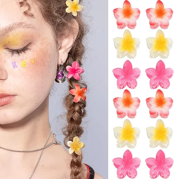 GQLV Small Flower Hair Claw Clips, 12PCS 1.18" Cute Mini Claw Clips for Women/Girls' Thick/Thin Hair, Hawaiian Hair Decorations, Birthday Gifts (A-mulicolored)