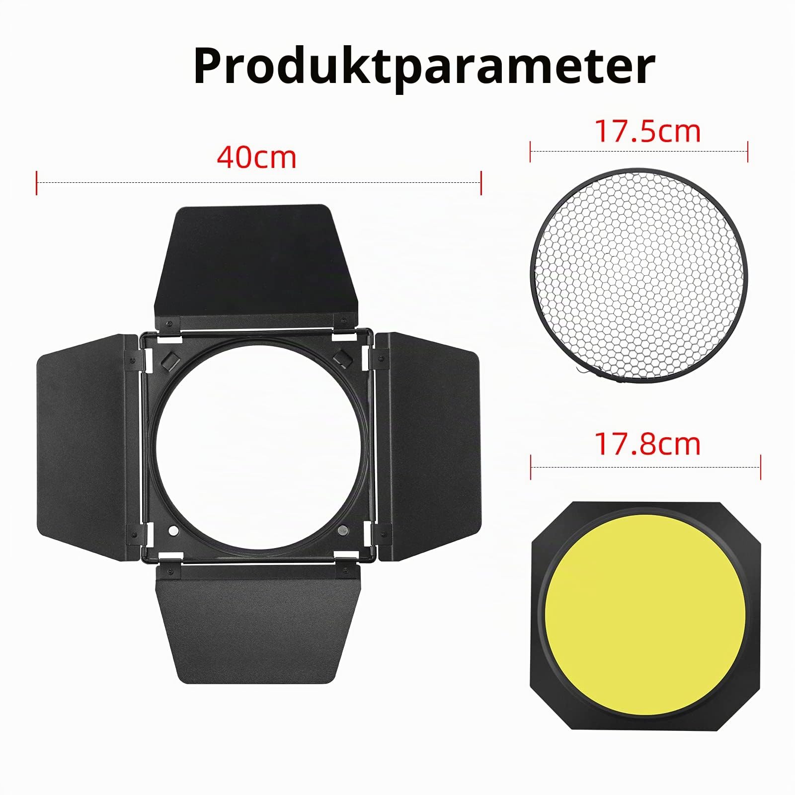Godox BD-04 Barn Door Metall Scheunentür und Wabengitter und 4 farbige Gelfilter,kompatibel mit Standard-Reflektoren Bowens Mount Kompatibel GODOX LED NEEWER Amaran Aputure LED Video Light