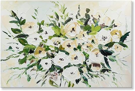 メーカー直送 7canvas 現代絵画 手書きモダン油絵 白い花と緑の葉 立体 刀画 花卉 植物 インテリア 絵画 壁キャンバス絵画 壁アート リビング 寝室 ホテル 新築祝い ギフト 芸術