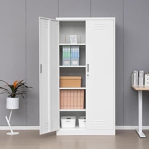 Miniatura 2 de Gabinete de almacenamiento de metal, gabinetes de bloqueo de 72 pulgadas de alto con puertas, estantes ajustables y ventilación de aire para garaje,