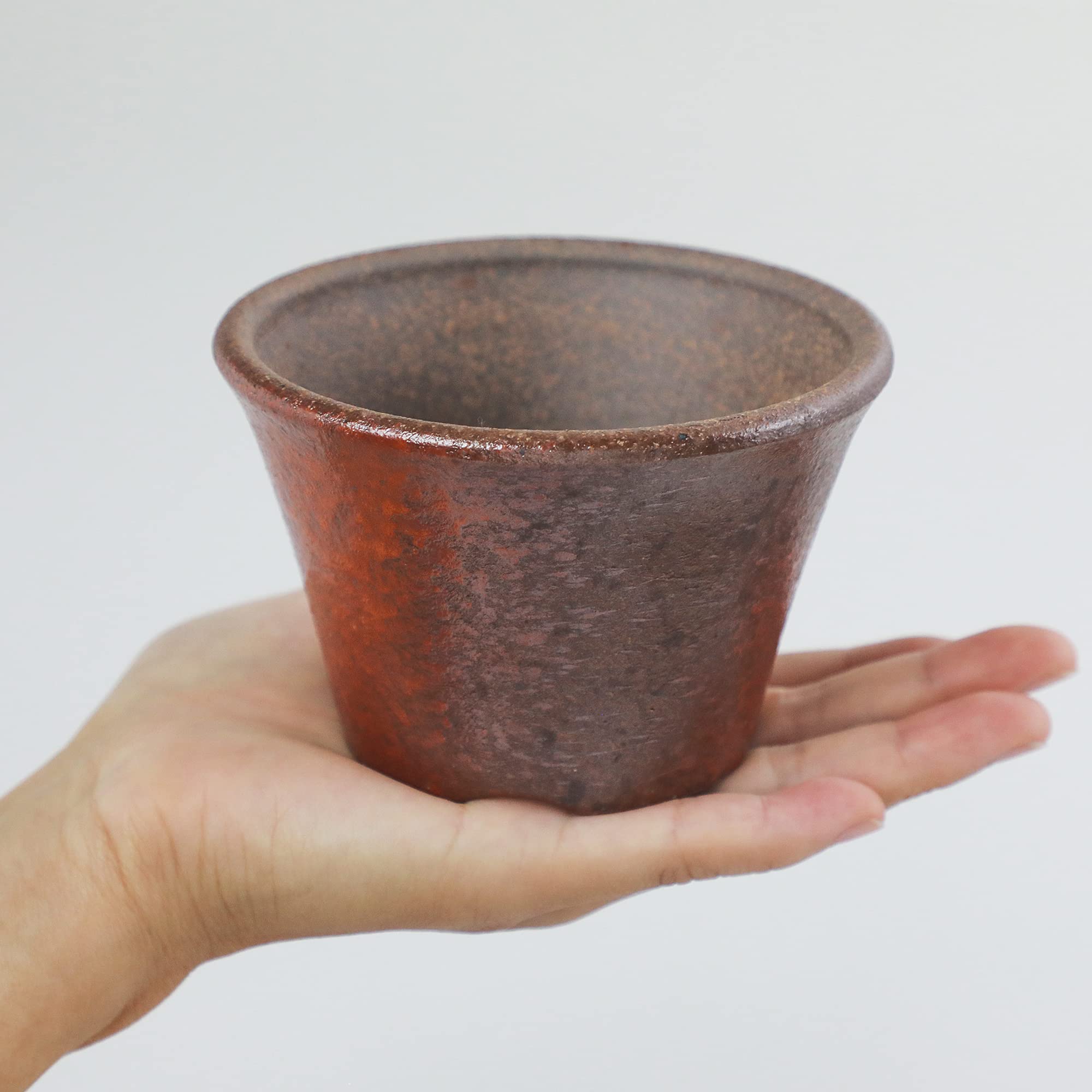 Wazakura Banko Series Petit pot à bonsaï arrondi en céramique fait à la main avec trou de drainage, fabriqué au Japon, pour jardin, entraînement, Contanaire, fleurs succulentes et plantes d'intérieur