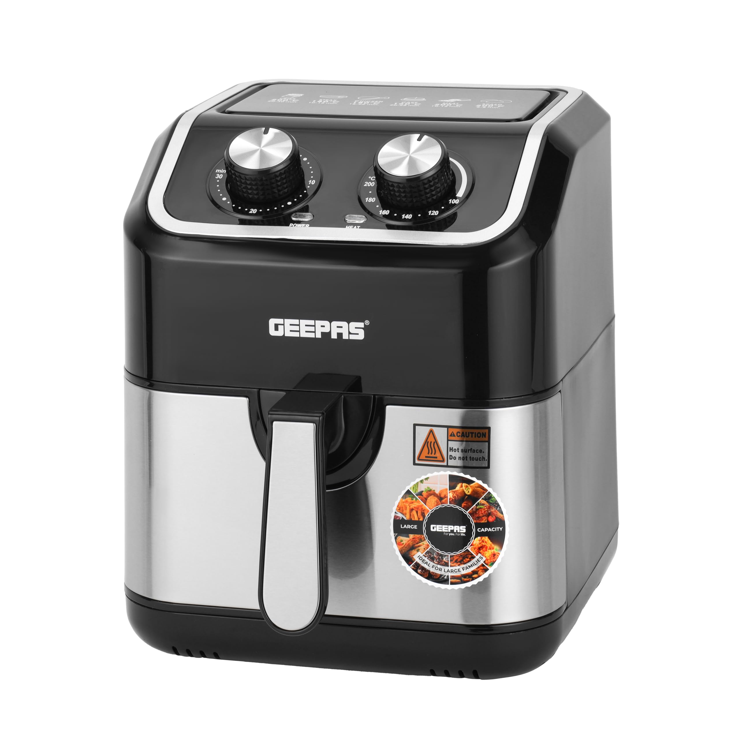 Geepas Vortex 5L Manual Air Fryer – Convection Air Fryer, 30 Minutes Timer & Non-Stick Basket – Oil Free Toaster Oven, 2 Years Warranty, 1600W, Black