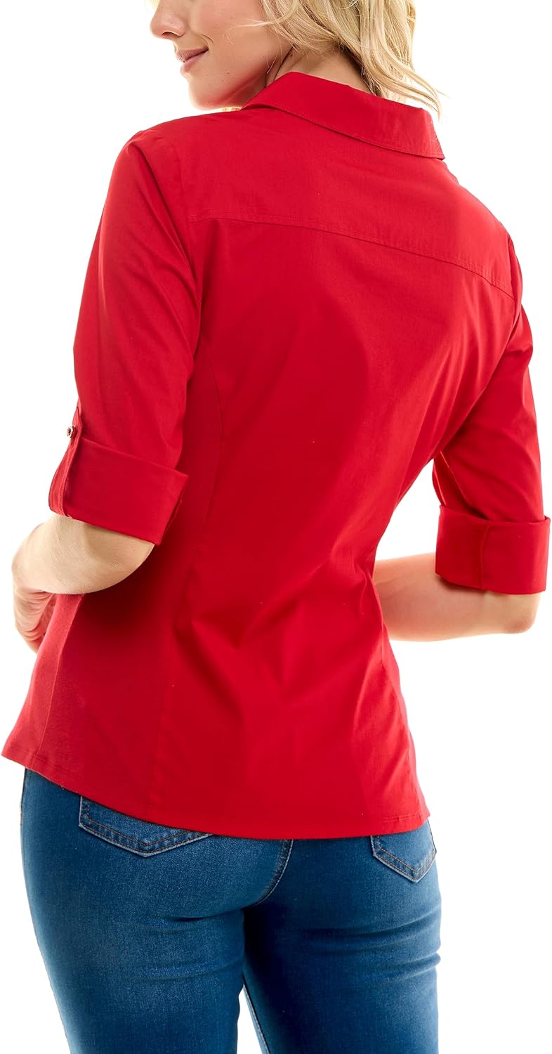 Zac & Rachel Womens Button Down Top with Functional Chest Pockets - Image 4