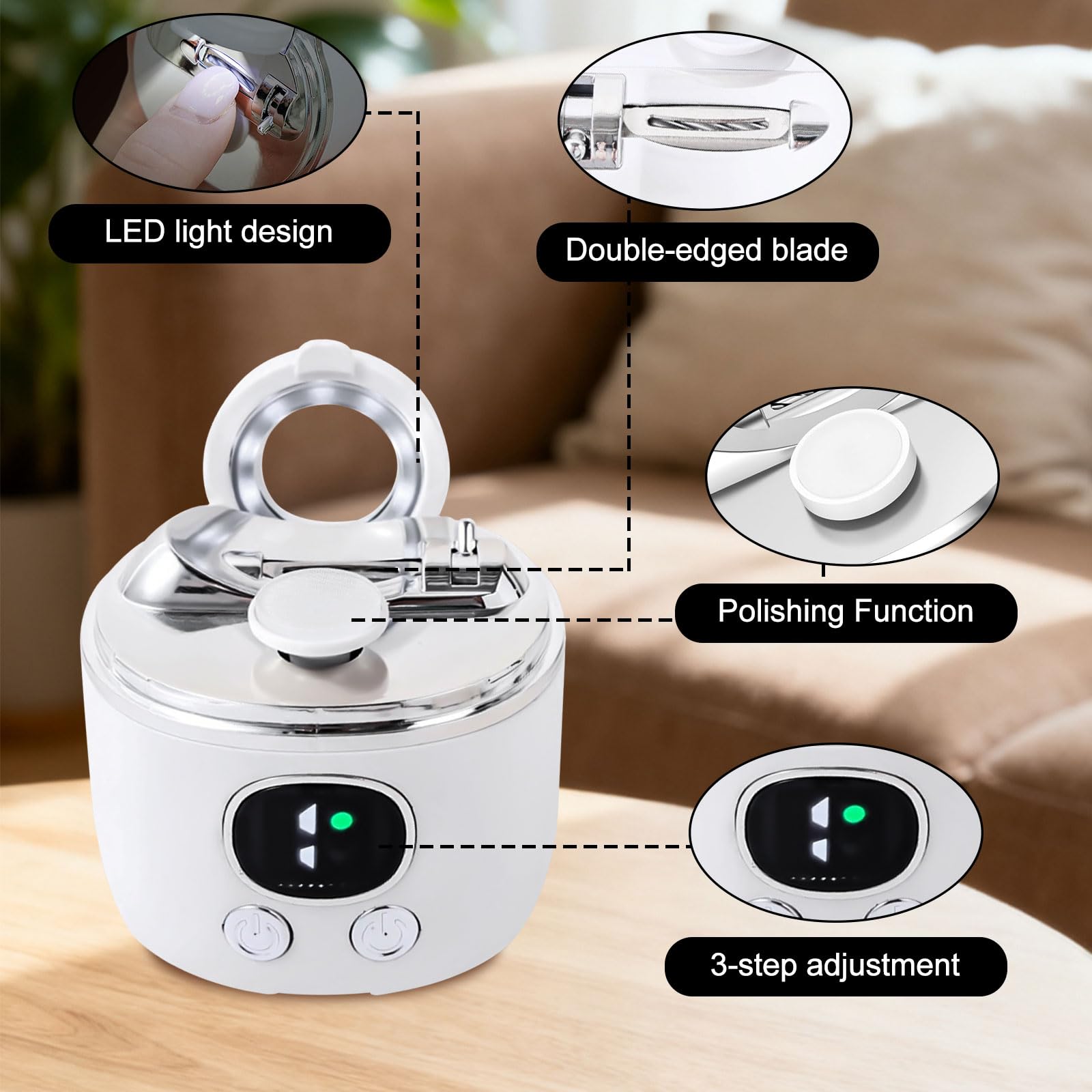 Tagliaunghie Elettrico, Tagliaunghie Automatico Con Luce LED + Lente D'ingrandimento, Regolazione a tre Velocità, Tagliaunghie Intelligente Ricarica USB per Neonati, Adulti e Anziani