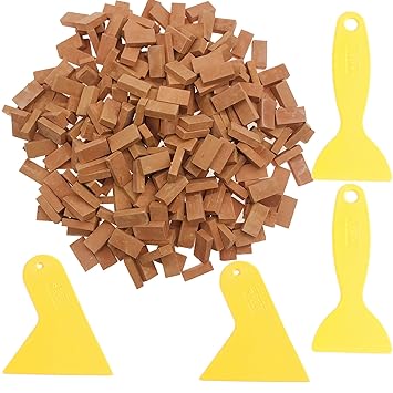 Cayway 400 PCS Mini Red Wall Bricks, Mini Bricks Tiny Bricks with Scraper for Landscaping, Miniature Bricks Figurine Fake Bricks for Dollhouse Mini Garden Accessories