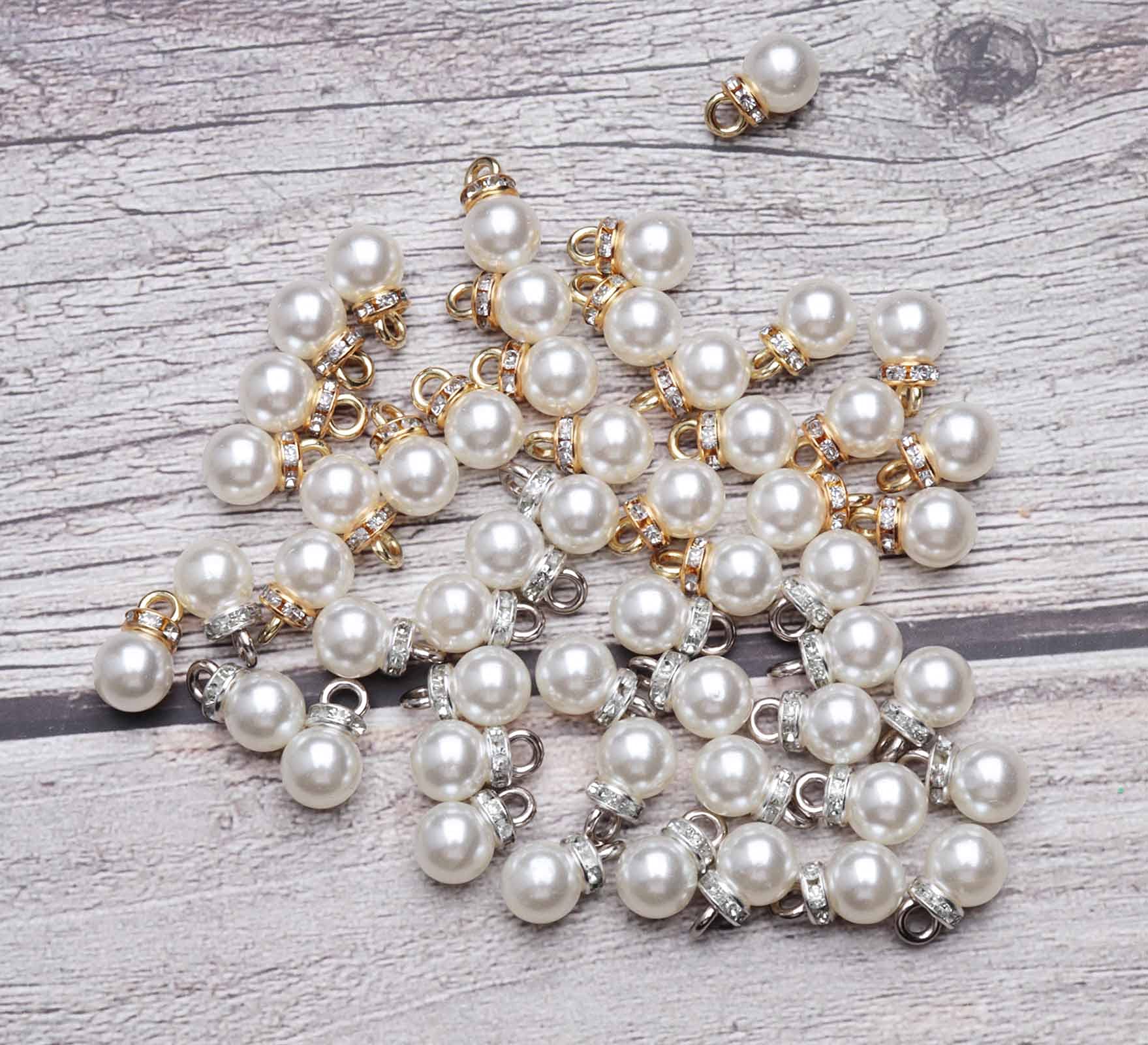 Ruwado Faux Pearl Beads with Rhinestone 25 Pcs Gold 25 Pcs Silver with Hole Vintage 8 mm Elegant Imitation Peal Pendant Charms for Dangle Earrings Necklace Bracelet DIY Jewelry Making Accessories - Image 2
