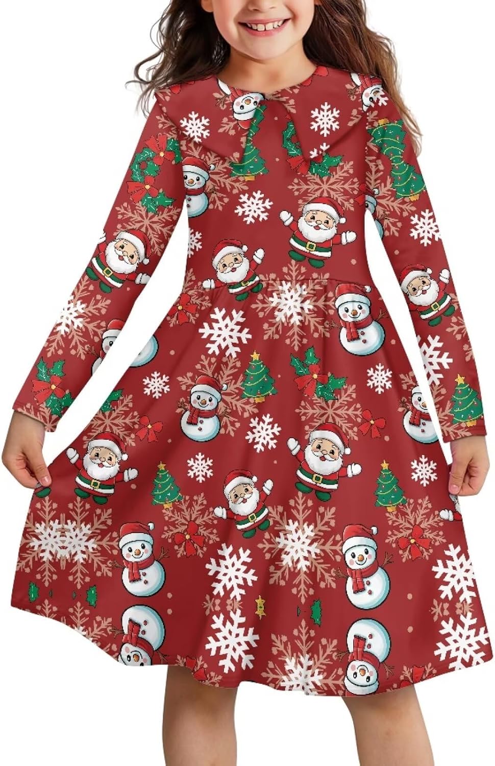 Girls Collared Dress Long Sleeve Dresses, Kids Casual Fit and Flare A Line Midi Swing Pleated, for 4-15 Y Children