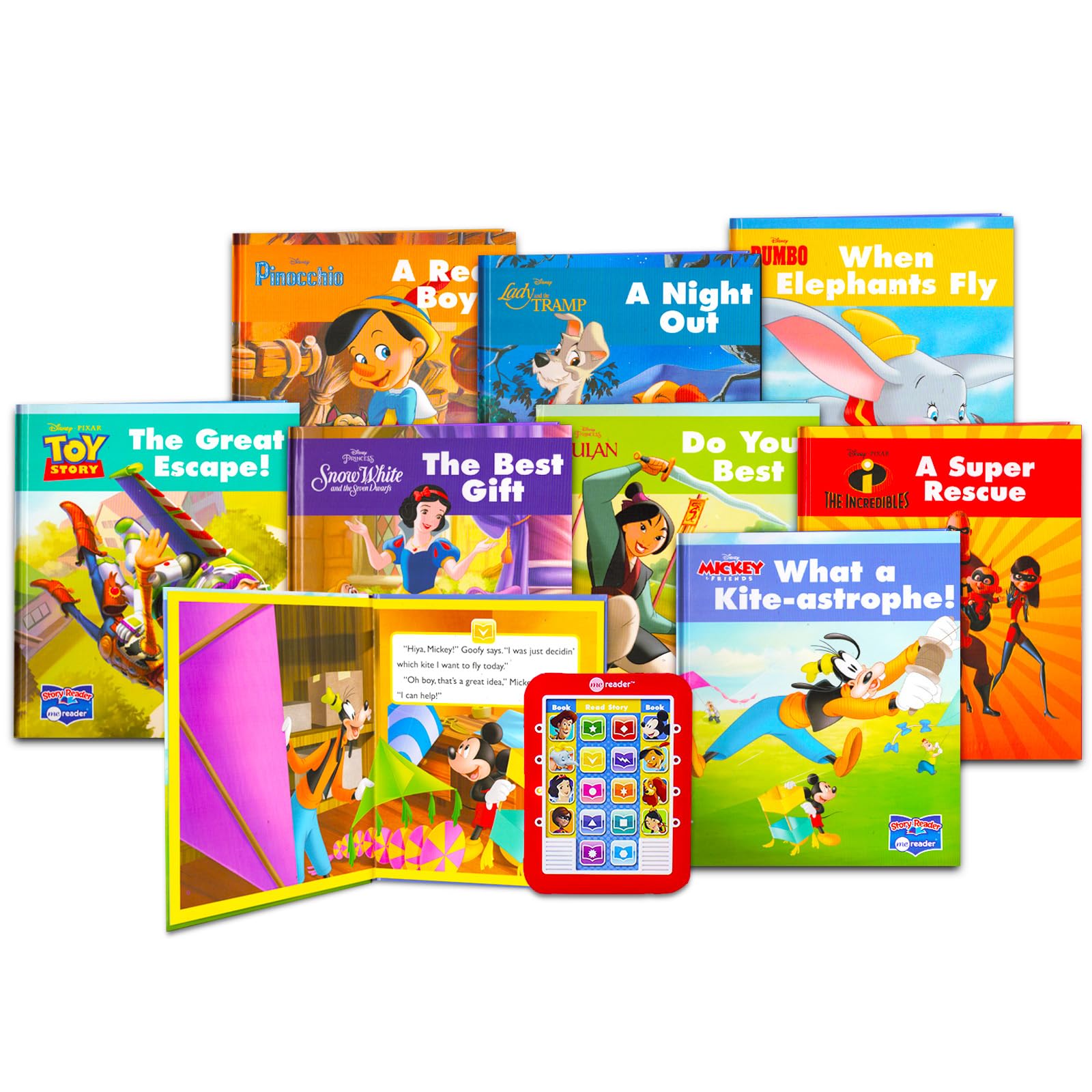 Disney Me Reader - Paquete de 8 libros electrónicos con 8 libros para niños pequeños, bebés con Mickey Mouse, Toy Story, Dumbo, más calcomanías | Juguetes de aprendizaje temprano Disney