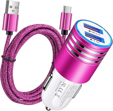 Fast Charging USB C Car Charger for Samsung Galaxy S26 S25 S24 S23 S22 S21 S20 A57 A37 A17 A56 A36 A26 A16 A25 A35 A15 A54 A14 A53 A13 A23,Quick Charge 3.0+2.4A Rapid Car Adapter with 6ft Type C Cable