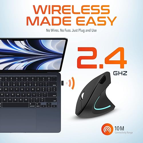 Miniatura 4 de Delton Ratón inalámbrico vertical ergonómico, dongle USB de 2.4 GHz, 6 botones, 3 niveles de DPI ajustables (80012002400), funciona con pilas AA,