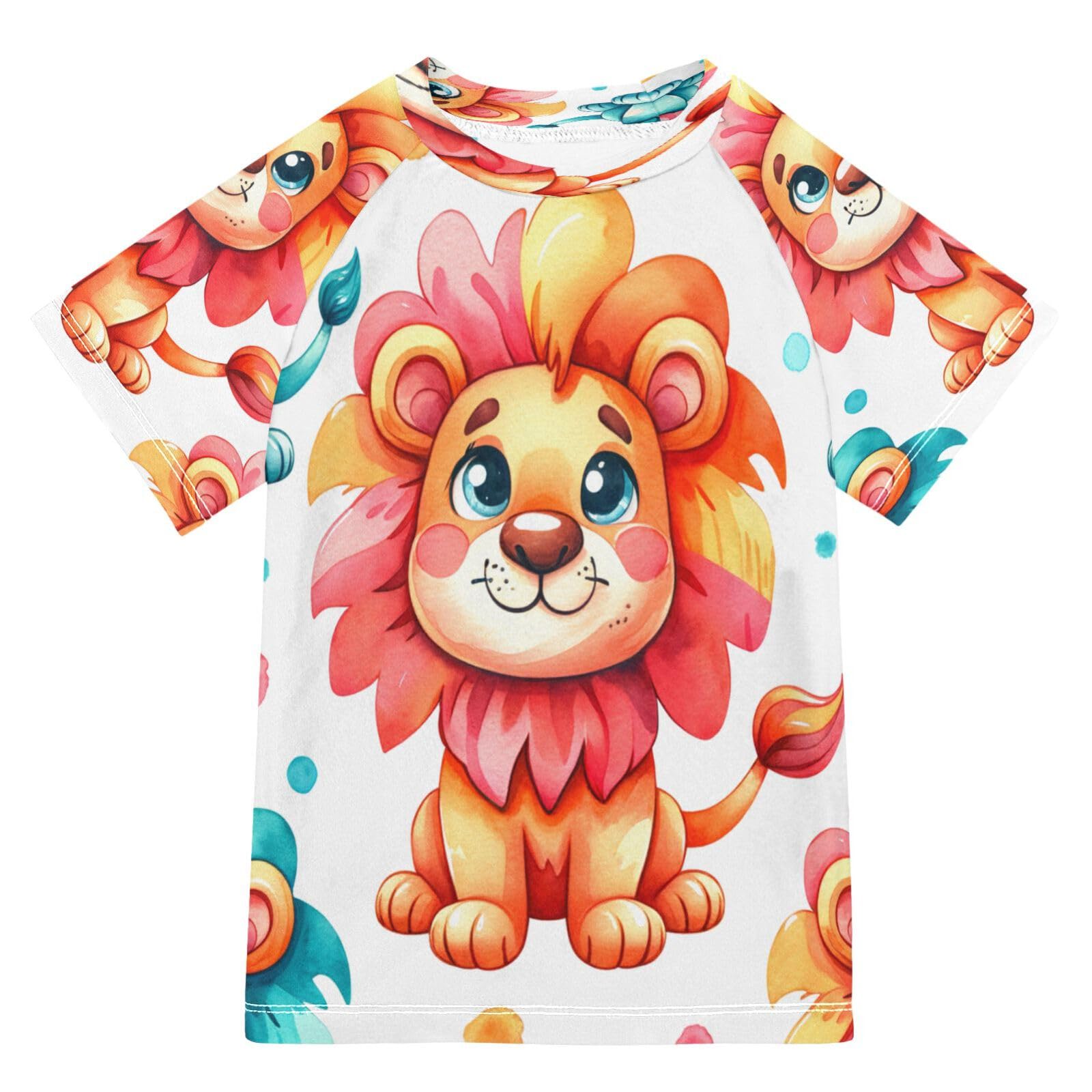 MNSRUU Toddler Boy Rash Guard Short Sleeve Swim Shirt Lion Print Rashguard 3T Beach Shirts Quick Dry,38