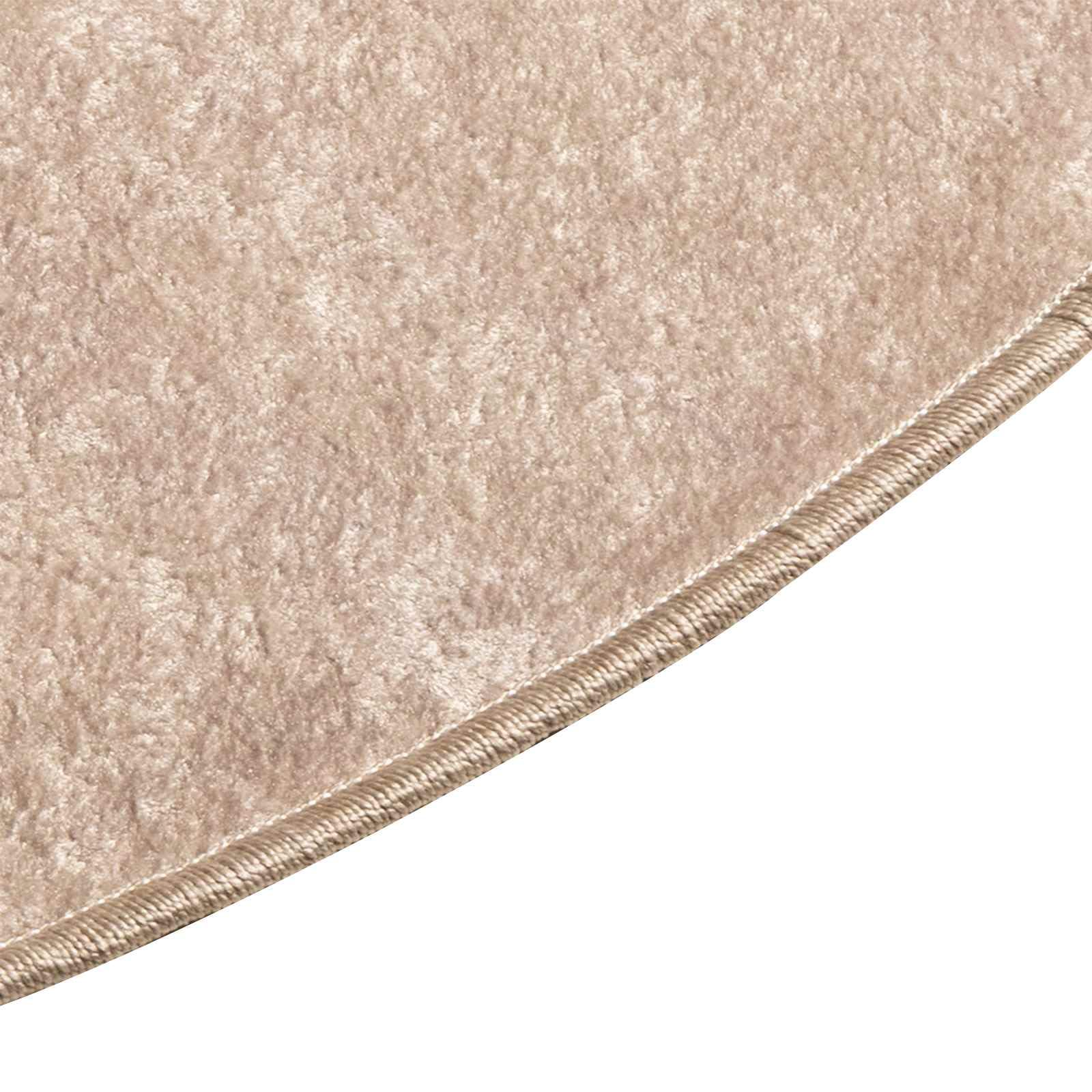 Tappeto Rotondo Beige 120x120 cm MARSA in Velluto di Poliestere | Morbido tappeto lavabile in lavatrice con fondo antiscivolo in PVC, ideale per soggiorno, ingresso e camera da letto.