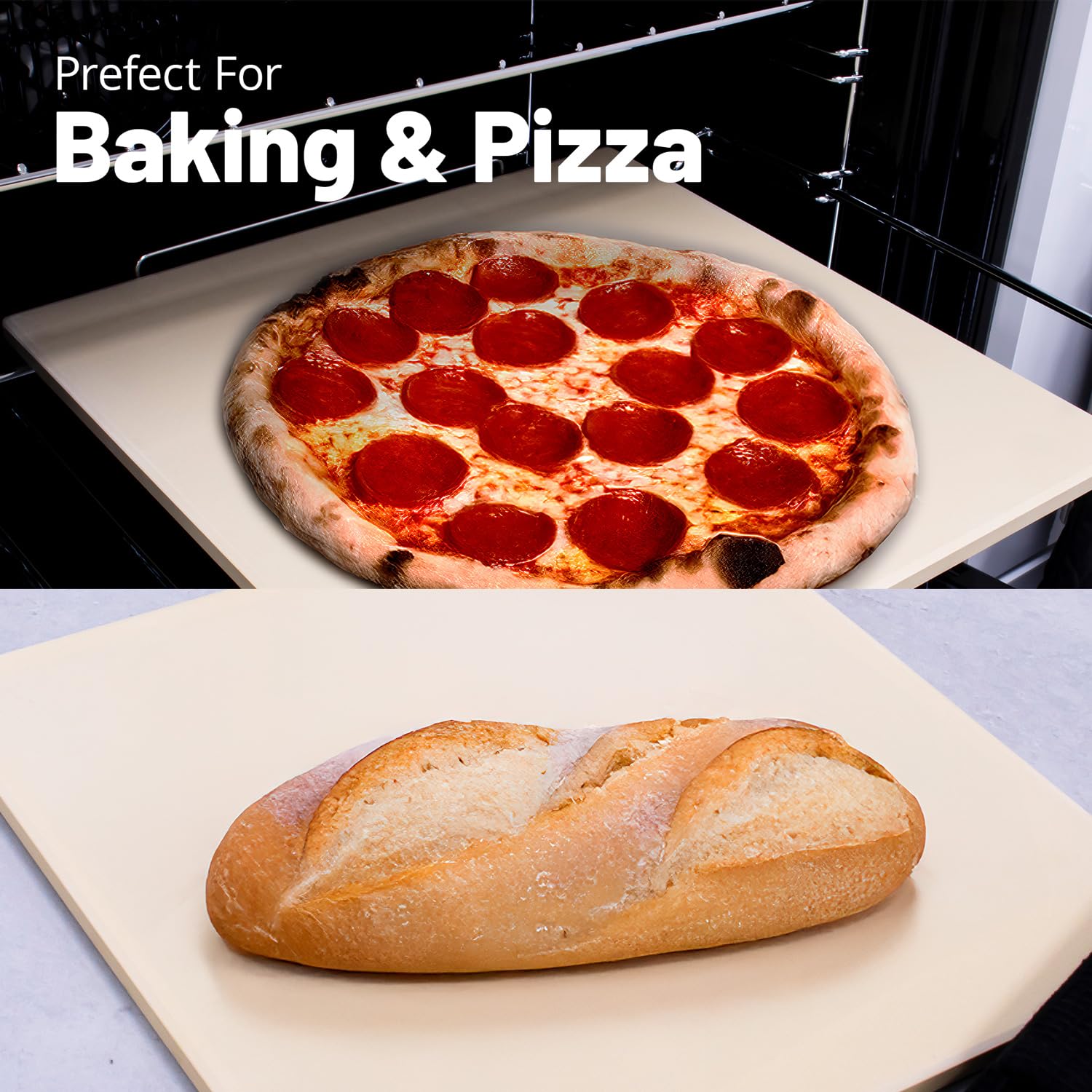 Piedra para pizza de 33 x 33 cm para horno y barbacoa, piedra cuadrada de cordierita con 1,5 cm de grosor, temperatura máxima de 800 °C, ideal para pizza crujiente, pan, galletas y más, para