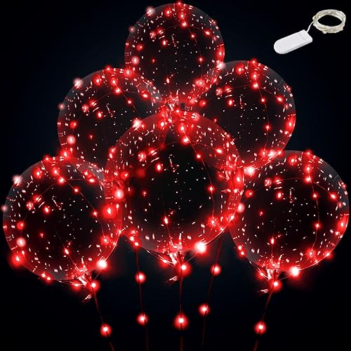Globos LED iluminados, transparentes, perfectos para fiestas, cumpleaños, bodas (rojo, con batería)