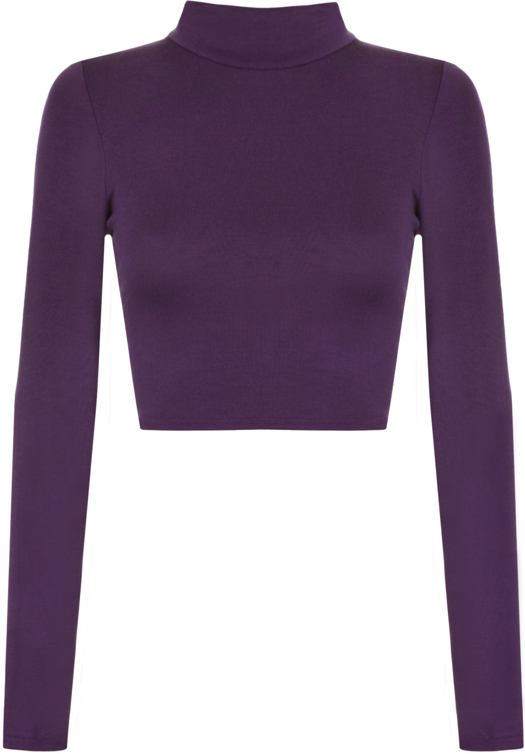WearAll New Womens Turtle Neck Crop Ladies Long Sleeve Plain Polo Short Stretch Top Purple 8/10