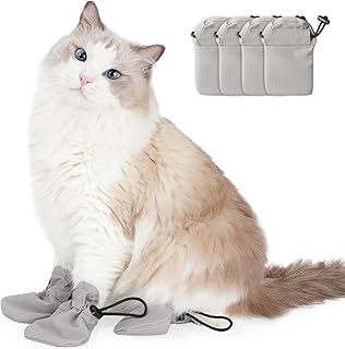 ETIAL 4Pcs Anti Scratch Cat Mittens, Waterproof Cat Claw Covers for Pet Grooming Bathing Shaving, Adjustable Cat Paw Protector Cat Booties for Indoor Kitten