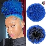 Rosmile Afro Puff Drawstring Ponytail Extension for Black Women - Premium Blue 80 Gram Short Synthetic Clip-on Kinky Curly Bun for Natural Hair