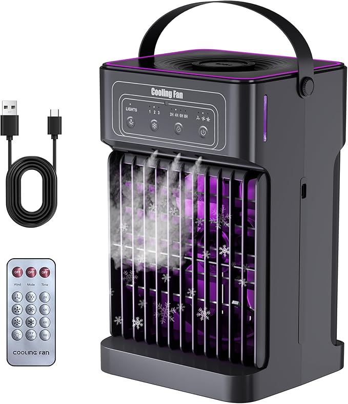 Portable Air Conditioners, 4-IN-1 Portable AC Unit with 3 Wind Speeds, 3 Spray Mode, 7 Night Light & 2-8H Timer Air Conditioner Portable,Personal Small Mini Air Conditioner Air Cooler for Room Camping