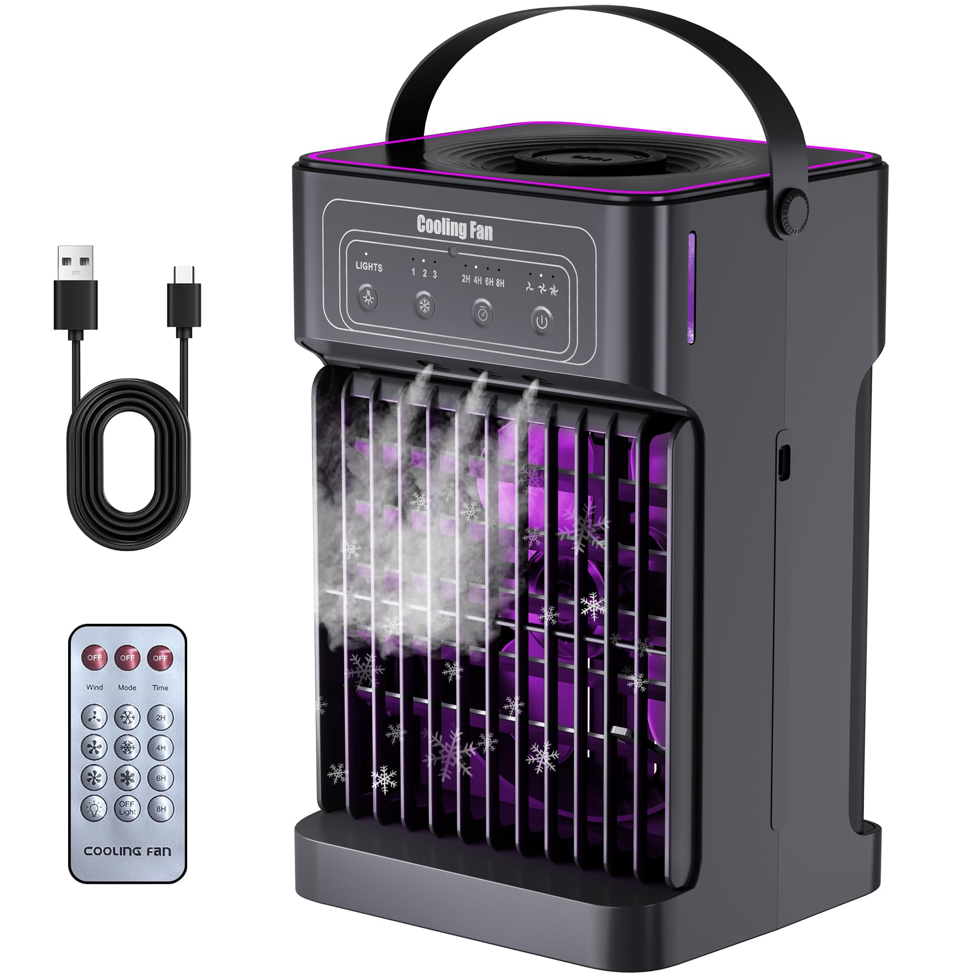 Portable Air Conditioners 4-IN-1 Portable AC Unit with 3 Wind Speeds 3 Spray Mode 7 Night Light 2-8H