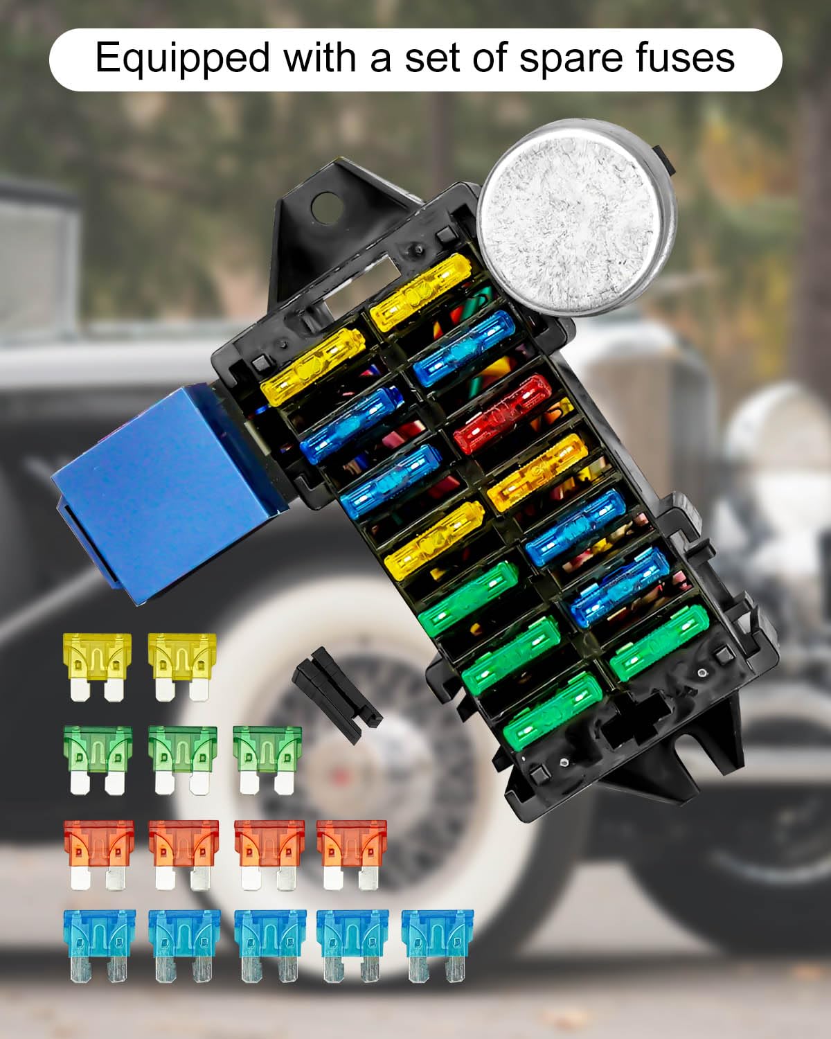 14 Circuit Universal Wiring Harness Fit for Street Muscle Car Hot Rod Rat XL Chevy Ford Chrysler Mopar, Comes with 24-pcs 12V Fused Copper Wire Harness Cable Set