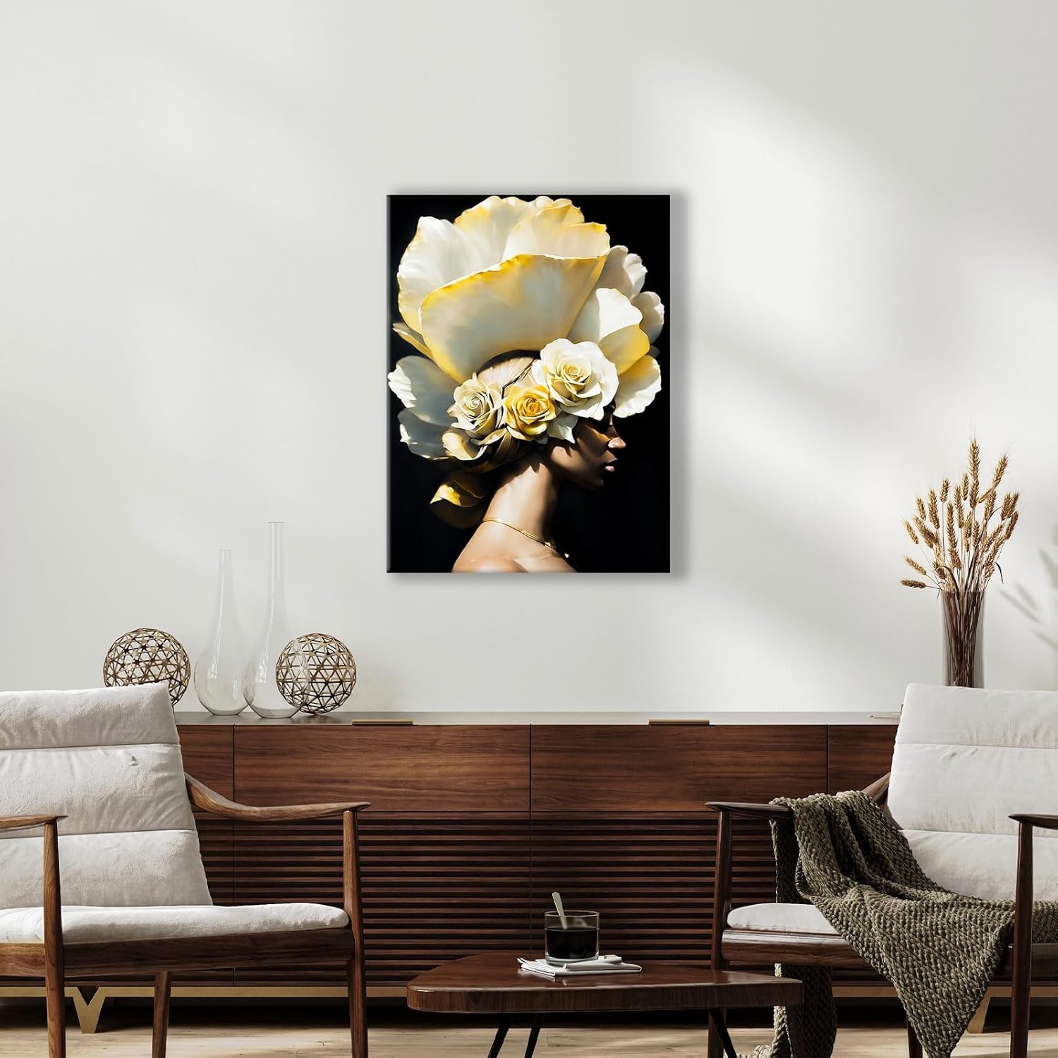 daktenn Canvas Wall Art African American Women Wall Decor Black Woman Yellow Hair Beauty Abstract Painting Canvas Prints Living Room Bedroom Bathroom Home Decoration African Wall Art, 18x24 Inches