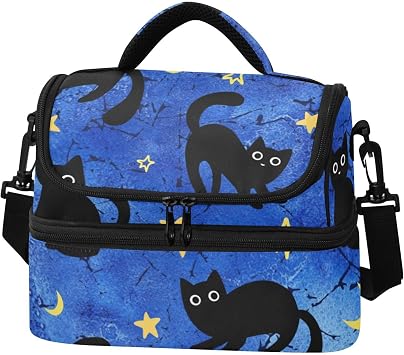 Cat Star Insulated Lunch Bag for Women Men Double Decker Cooler