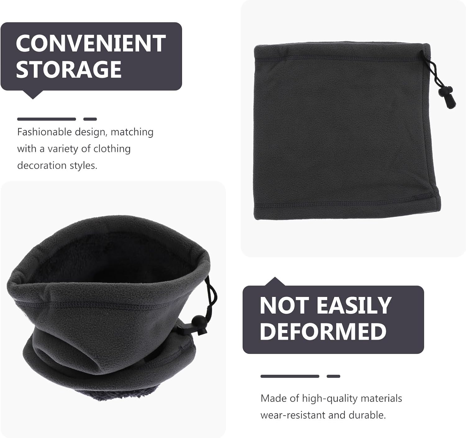 Winter Warm Fleece Drawstring Neck Protector Double-layer Thickened Neck Sleeve for Outdoor Sports Men’s in Dark Gray
