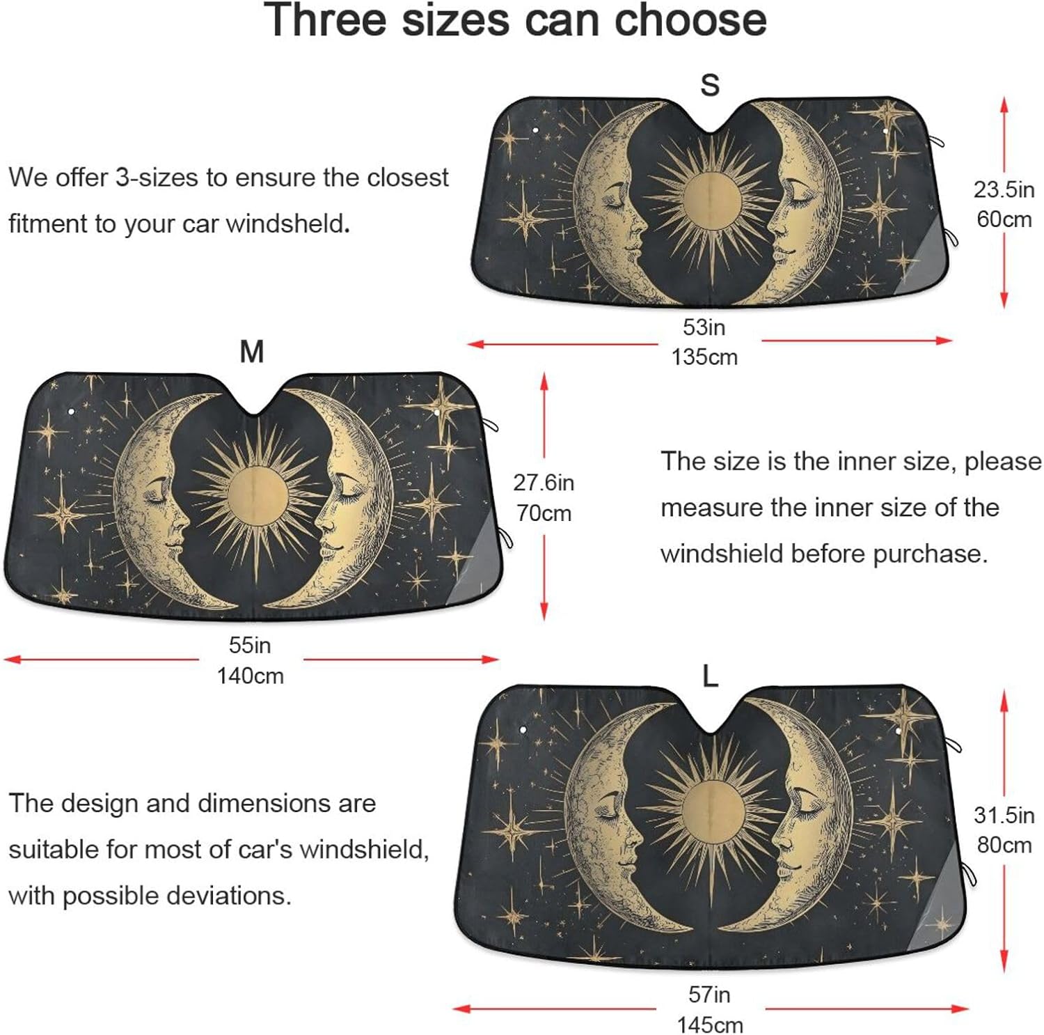 Moon Star Myth Car Windshield Sunshade Foldable Sun Shade for SUV Sedans Truck Cute Funny Reflective Windshield Cover Keep Vehicle Cool S
