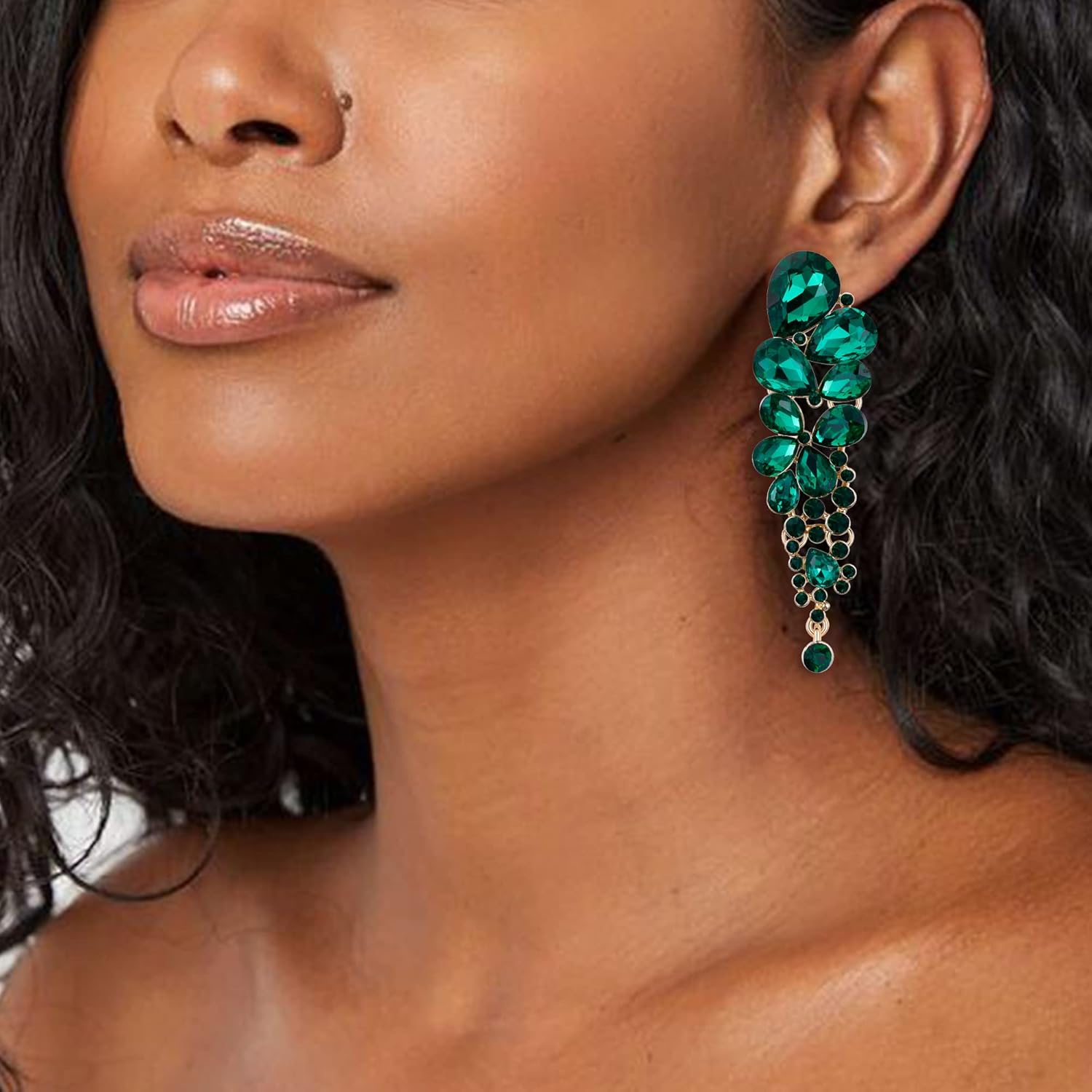 EVER FAITH Women's Austrian Crystal Gorgeous Tear Drops Wedding Dangle Clip-on Earrings - Image 2