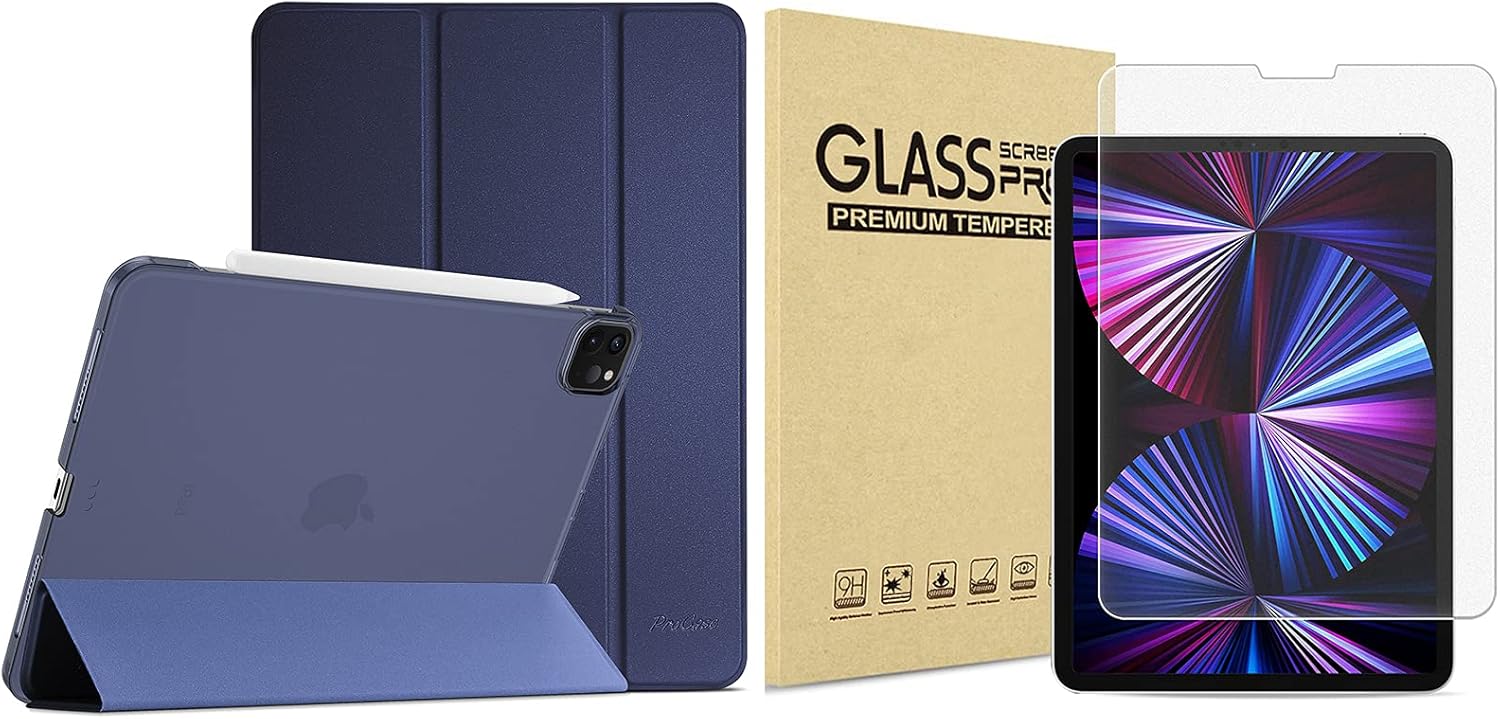ProCase iPad Pro 11 Case 2021 2020 2018 Slim Stand Hard Back Case Bundle with Matte Screen Protector for iPad Pro 11 Inch 2021/2020 / 2018