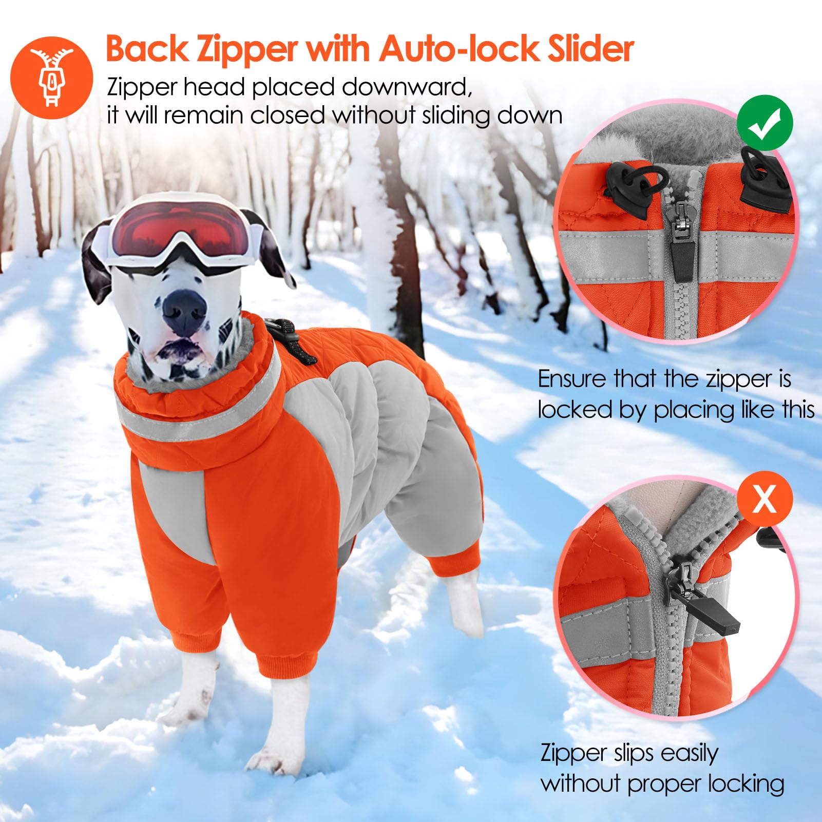 AOFITEE Cappotto per cani caldo per l'inverno, antivento per cani, con imbracatura integrata, a collo alto riflettente, giacca invernale da neve, per animali domestici di taglia piccola, media e