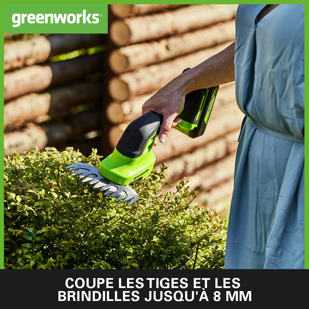 Greenworks G24SHT Cisaille sculpte-haies taille-herbes 2en1 24V Li-Ion 2400 coups/min 8mm 20cm 120mm sans batterie ni chargeur