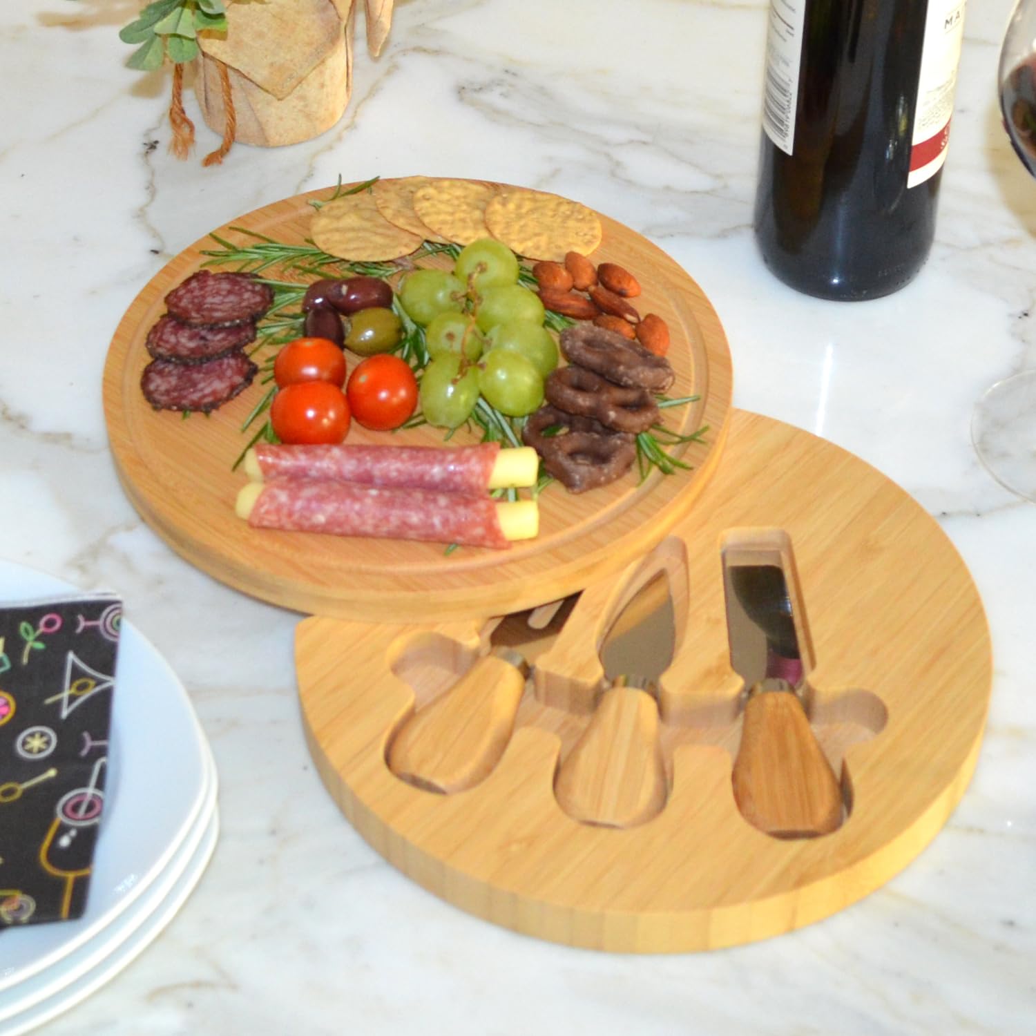 Personalized Engraved Bamboo Cheese Board Set with 3 Stainless Steel Tools and 4 Cheese Markers - 9
