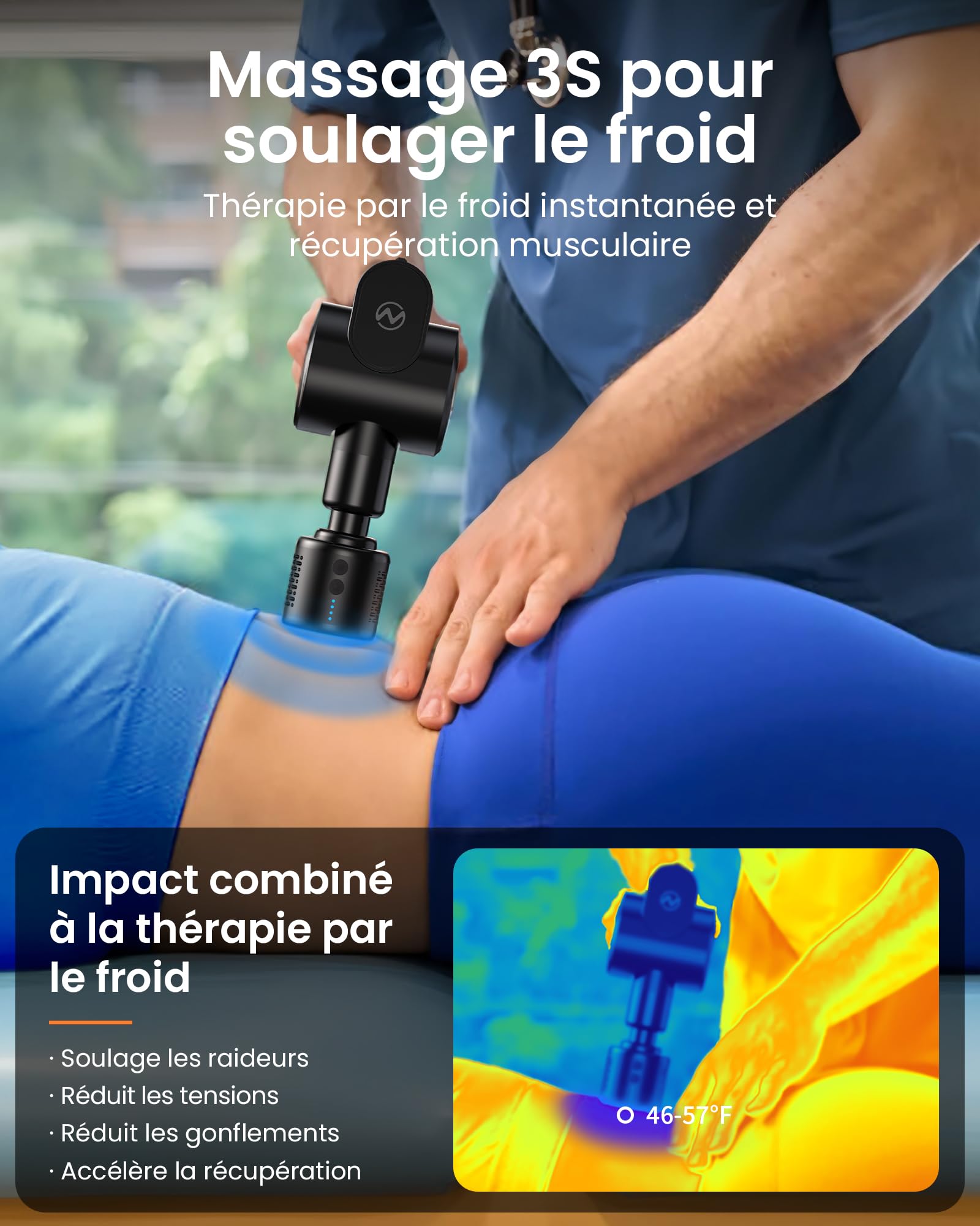 Pistolet de Massage Musculaire,Napre Pistolet de Massage avec Tête Chaude et Froide,Appareil de Massage Masseur de Muscle Profonds,32 Vitesses Dos Massage Gun,Pliable et 5 Angles,Poignée Extensible