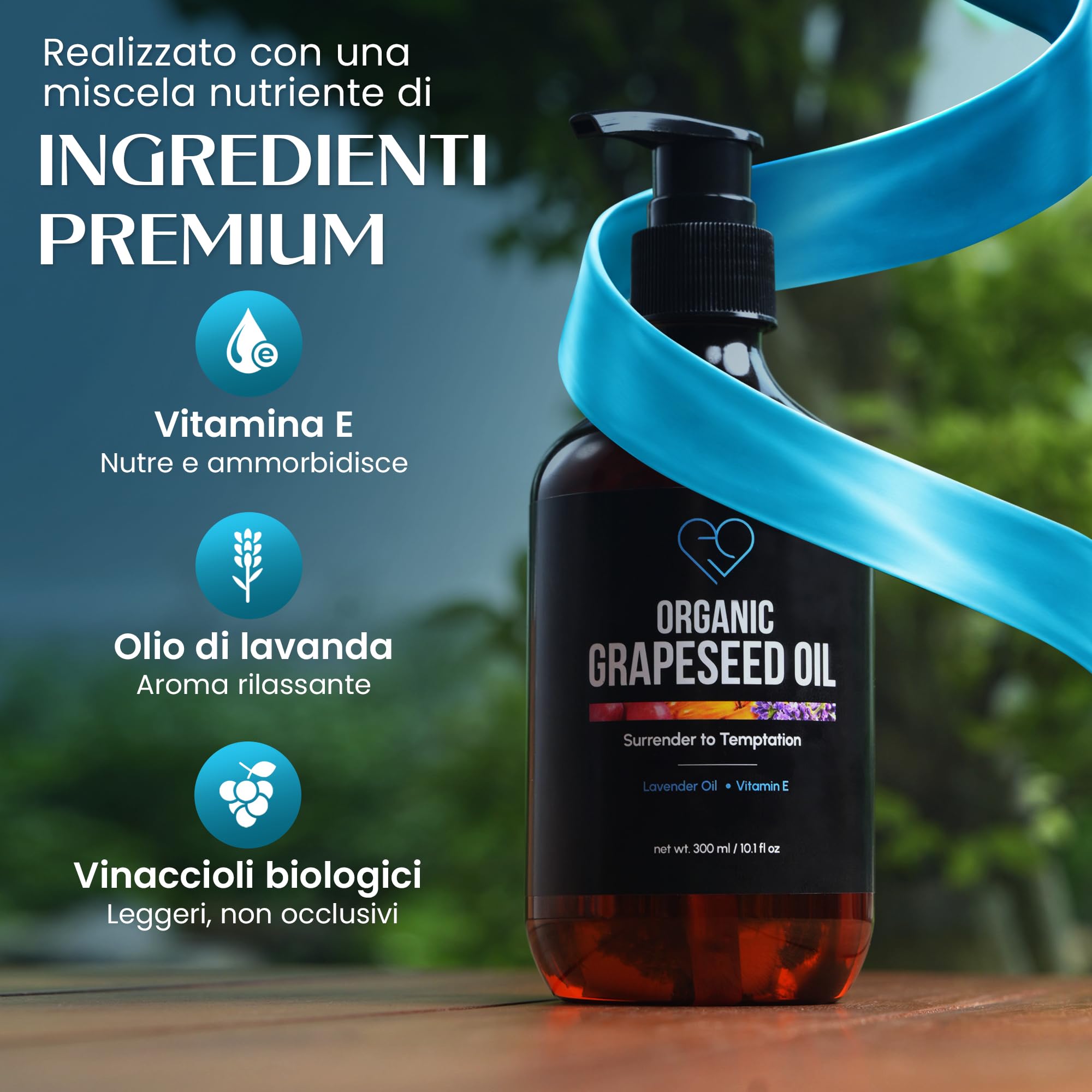 Olio da Massaggio Bio ai Semi d'Uva con Lavanda & Vitamina E – Olio per Corpo Leggero, Non Grasso per Massaggio, Aromaterapia & Idratazione – 300 ml