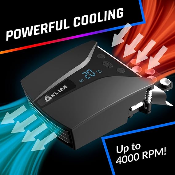 Klim Tempest Laptop Cooler with Vacuum Fan - New Gaming Fan with Display, Temperature Detection, Auto/Manual Modes - 4000 RPM - Portable, Cooling Pad Compatible
