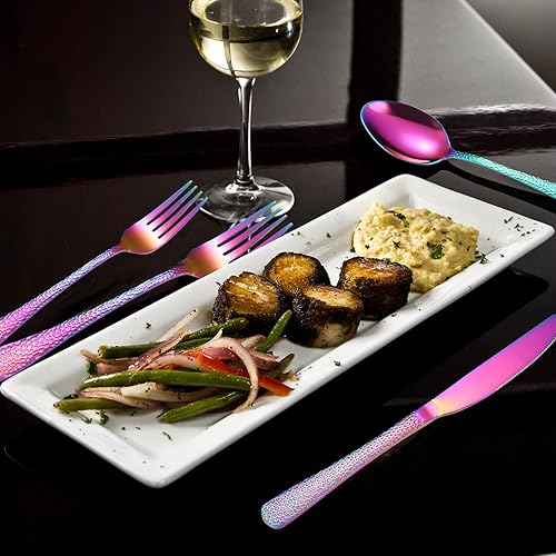 Miniatura 360 de A·HOUSEWARE - Juego de cubiertos iridiscentes con diseño hueco, 20 piezas, acero inoxidable, incluye tenedores, cucharas, cuchillos, utensilios