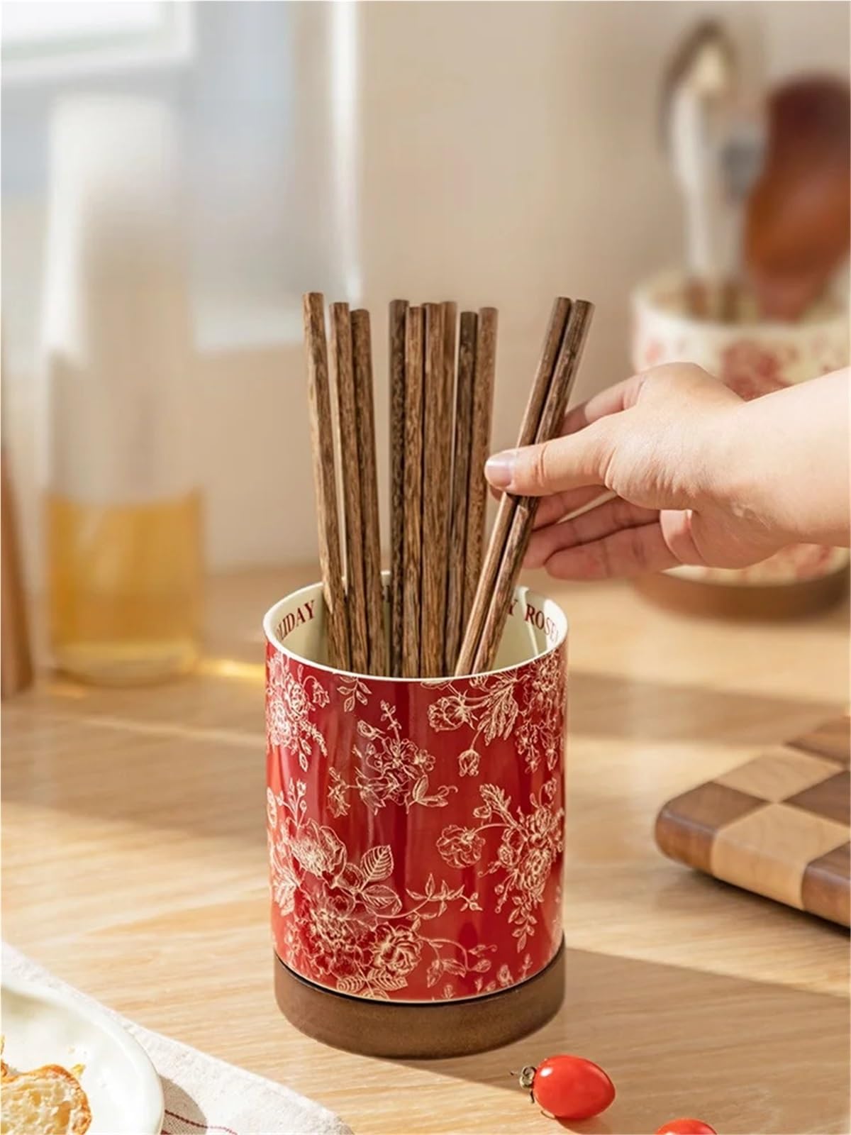 Porte Ustensiles Secchio for bacchette | Moderna casalinga Rose Holiday, cucchiaio drenante in ceramica, scatola porta bacchette(White)