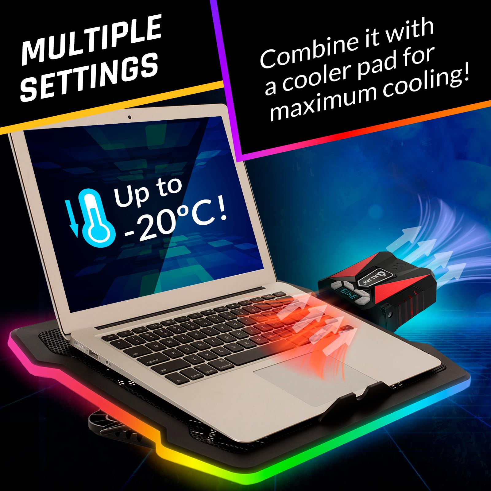KLIM Cool - Universal Gaming Laptop PC Cooler - Wysokowydajny wentylator do szybkiego chłodzenia - Ekstraktor gorącego powietrza USB - Nowa wersja - Czerwony