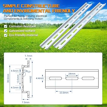 10 Pieces 1 Meter Aluminum DIN Rail, Top Hat Slotted DIN Rails with RoHS for Professionals and DIY Cut Length | Hardware Components Mounting - 1 Meter Long, 35mm Wide, 7.5mm High